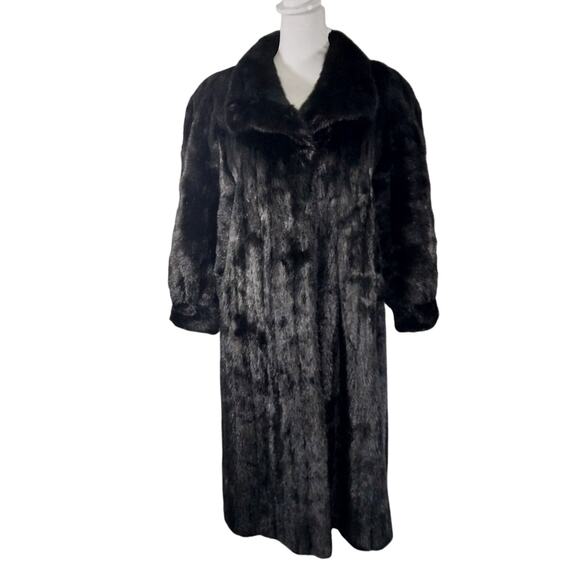 MYSELS FURS! LUXURIOUS BLACK RANCH MINK FULL LENGTH FUR COAT, JACKET! SZ MP - Picture 3 of 15